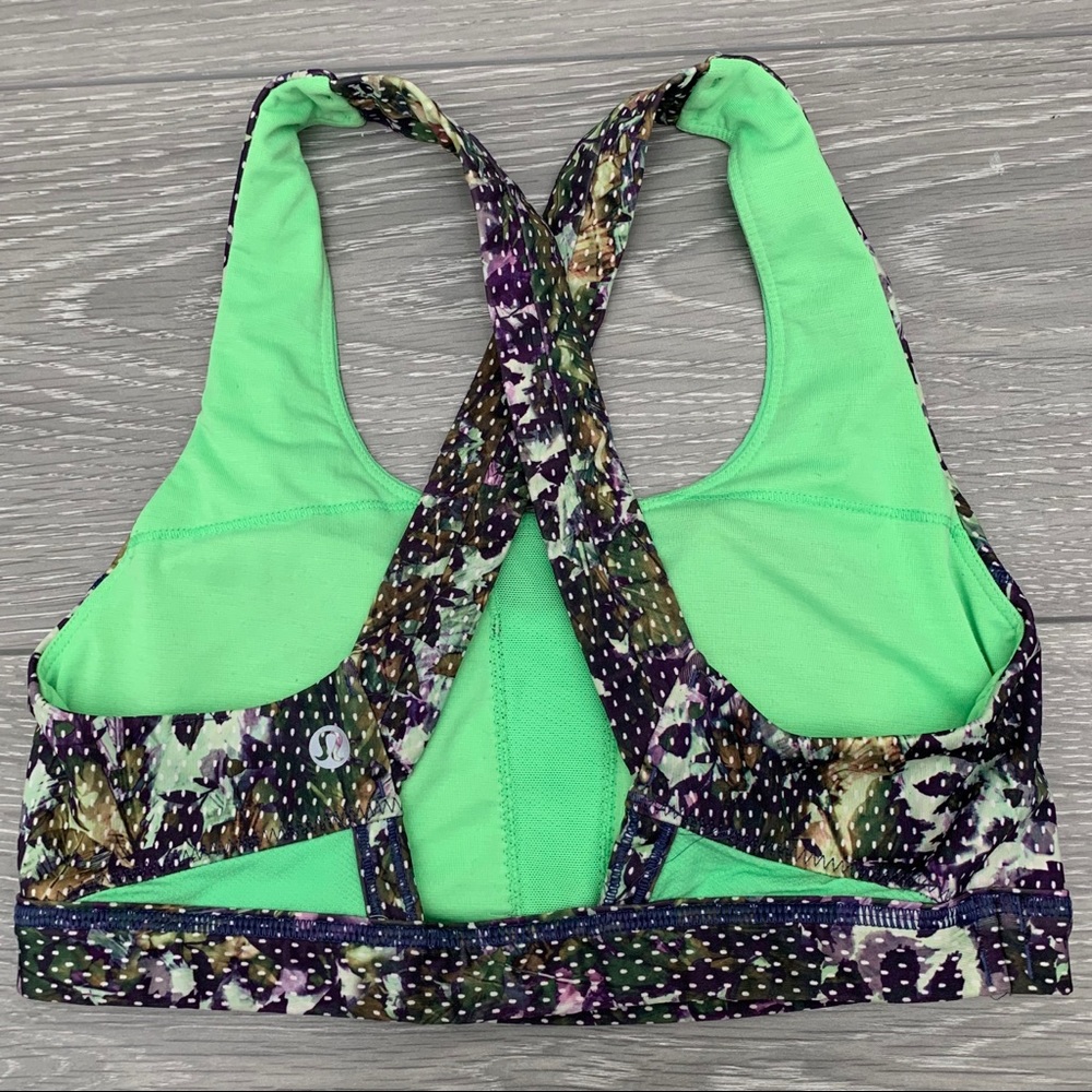 LULULEMON STASH TO DASH BRA - SIZE 4 PURPLE/GREEN